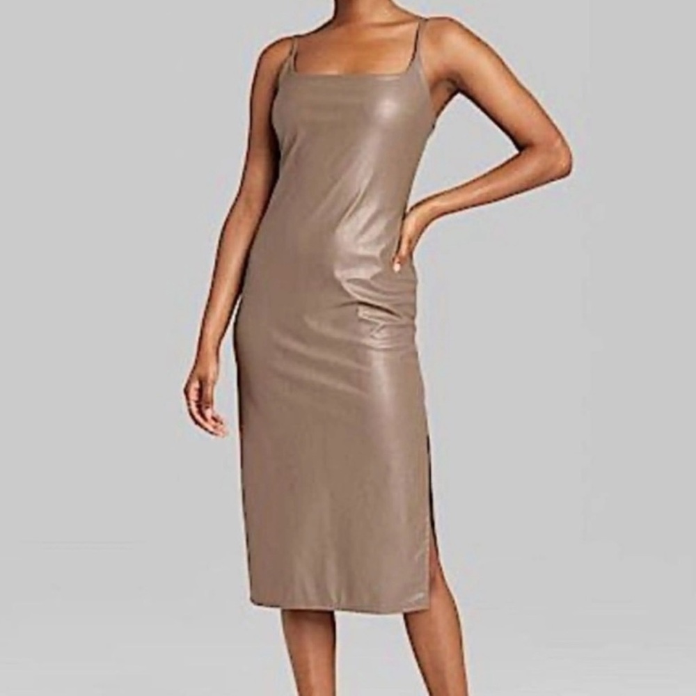 Wild Fable Faux-Leather Brown Slip Dress